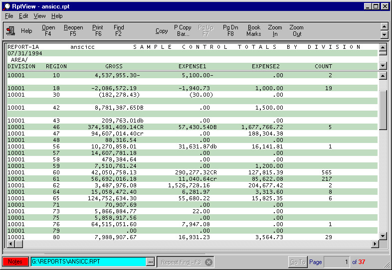 RptView (Report Viewer) Screen Shot, view, print, extract, mainframe, ASCII, printer